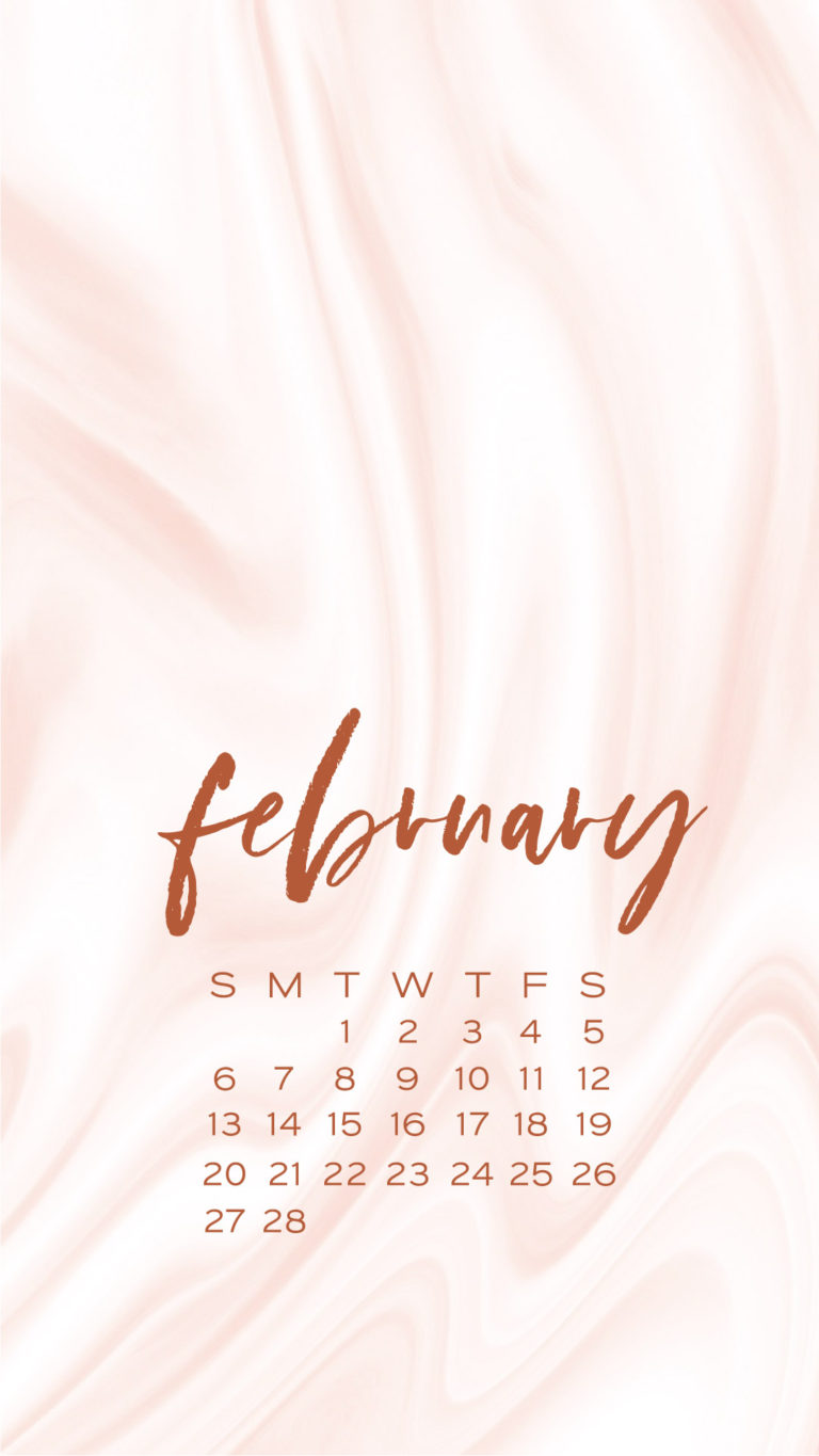 February 2022 phone calendar watercolor pink swirl