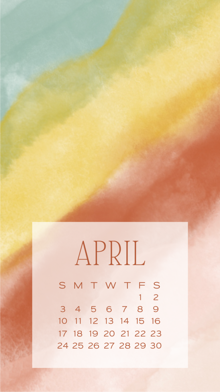 April rainbow watercolor phone wallpaper calendar