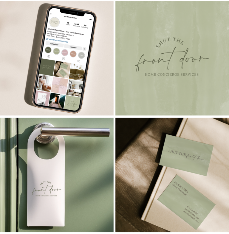 Shut the Front Door Group Branding, business cards and social media design