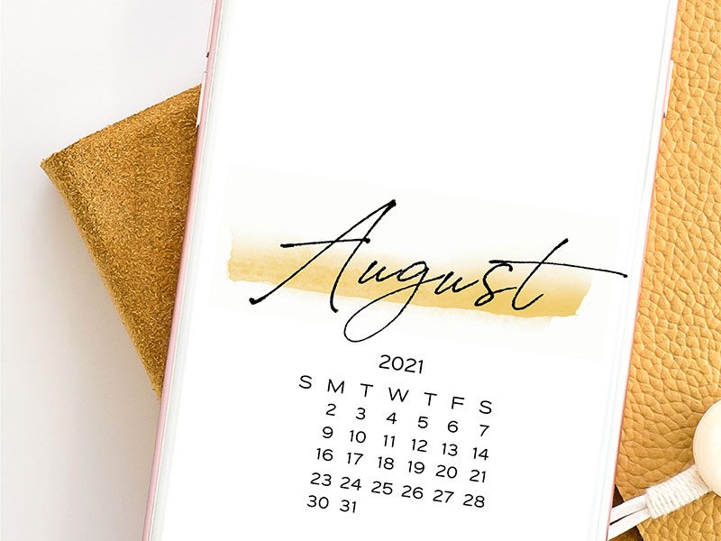 August 2021 phone wallpaper as shown on a phone screen.